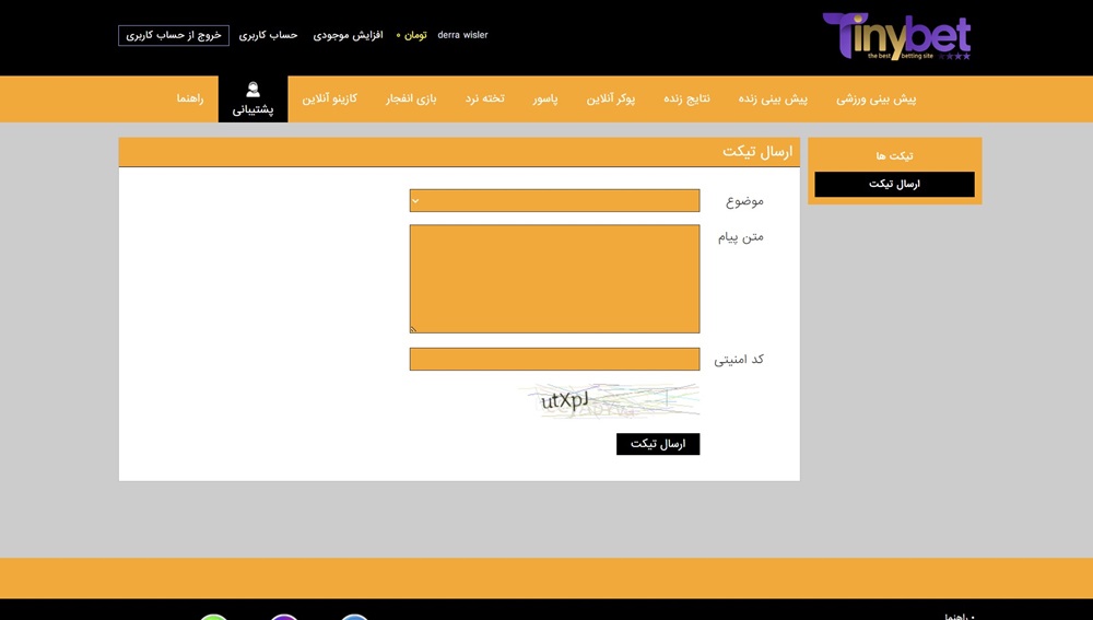 پشتیبانی سایت tinyBet و راه ‌های ارتباط